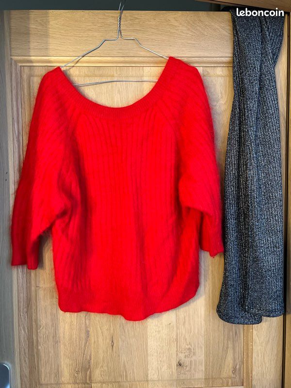 Pull Femme En Angora - Rouge, Taille XXL, Motif Ajouré Devant - Marque Beauty Of Oasis - Neuf Avec étiquettes