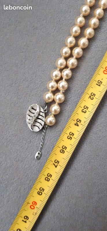 Collier De Perles Ancien Art Déco, Fermoir Argent Et Pierre Du Rhin - 42 Cm