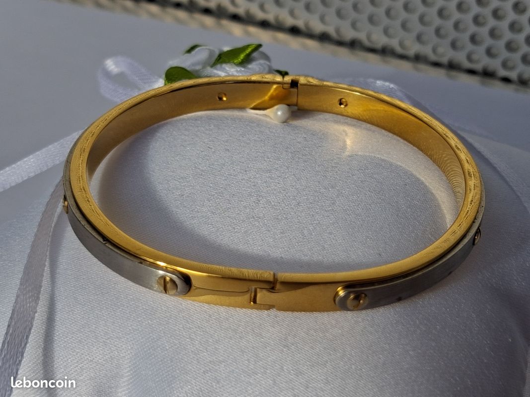 Bracelet Jonc Articulé Charles Jourdan En Métal Doré Et Argenté - Longueur 22,5 Cm - Occasion