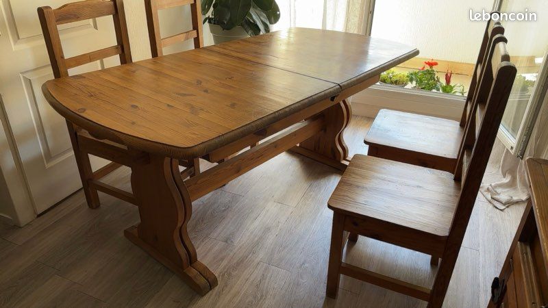 Table a manger extensible rallonges intégrées en bois mexicain + 4 chaises (image 3)
