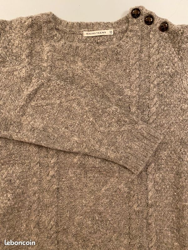 Pull En Cachemire Monoprix Pour Enfant 10 Ans - Taille XS Couleur Beige - Occasion Très Bon état