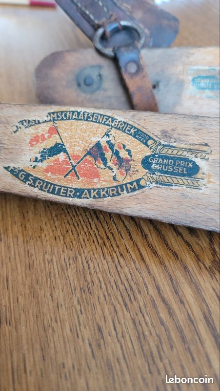 Ancienne Paire De Patins à Glace Vintage - Bois, Acier, Cuir - Pays-Bas, Années 30 - FA.J.NIJDAM
