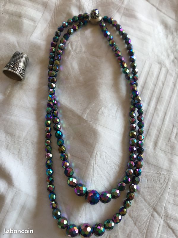 Collier Vintage Double Rang - Perles De Murano Et Perles Fantaisies - Occasion Bon État
