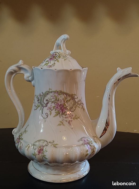 Théière cafetière faïence anglaise décor fleurs XIX ? (image 1)