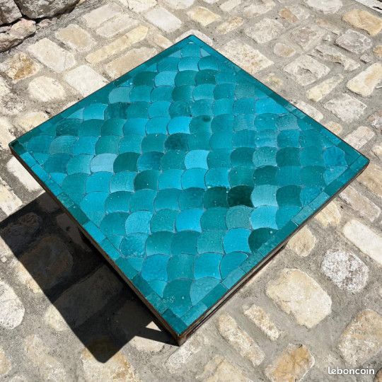 Table Basse - Zellige - Ecaille - Vert Siam - 50x50cm - Hauteur 43cm (image 1)