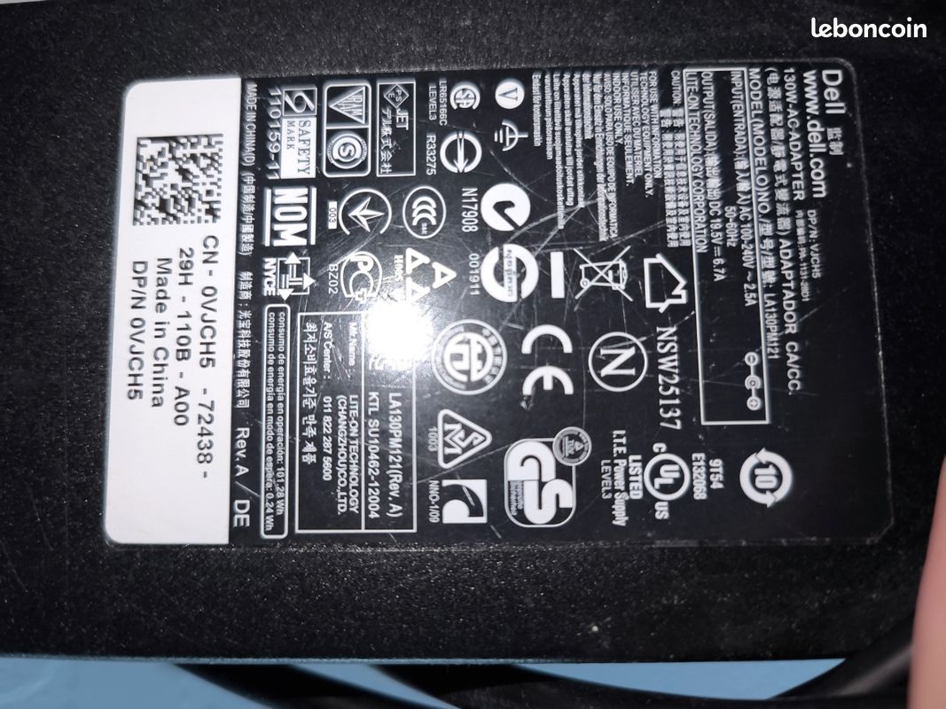 Chargeur Dell PA-1131-28D 19.5V 6.7A 130W Ordinateur (image 1)