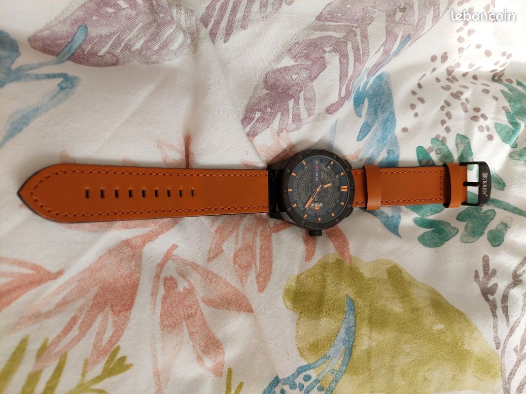 Montre CURREN Homme noire marron orange neuve (image 1)