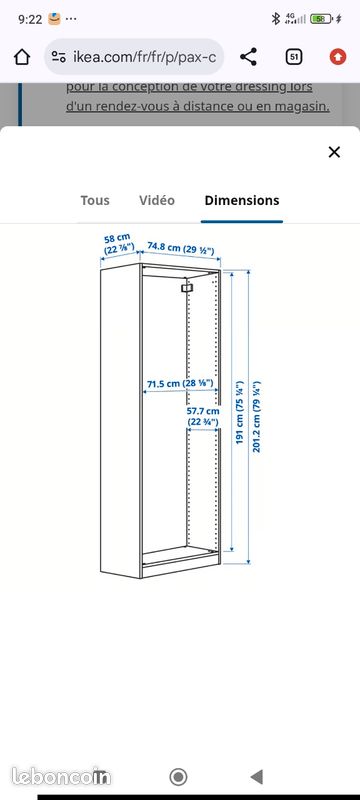 Caisson PAX armoire blanc 75x58x201 (image 2)