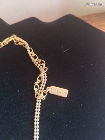 Collier Ras Du Cou Vintage Satellite - Pendents Cœurs En émail Bleu, Bronze - Occasion Rare