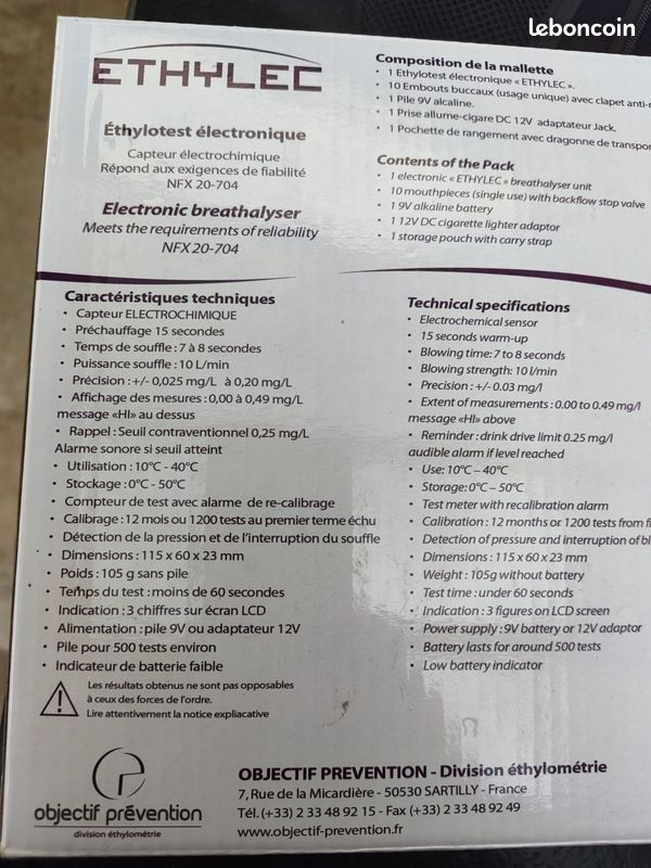 Ethylotest Électronique Ethylec NF