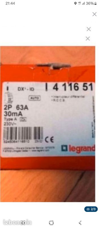 3 interrupteurs différentiels neuf Legrand 2P 63A 30mA type A (référence 411651) (image 3)