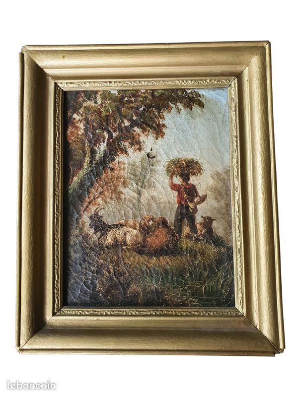 Tableau Huile Sur Toile école Française 18ème Siècle - Scène Pastorale Avec Animaux, Bon état