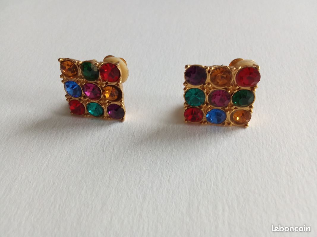 Boucles D'oreilles Carré En Alliage Serties De Strass Noir - Neuf Sans Emballage - Style Puces