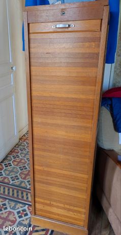 Classeur vintage en bois avec volet roulant - France