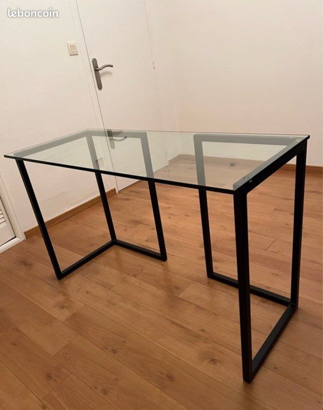 Bureau en verre et métal noir - pieds amovibles (image 1)
