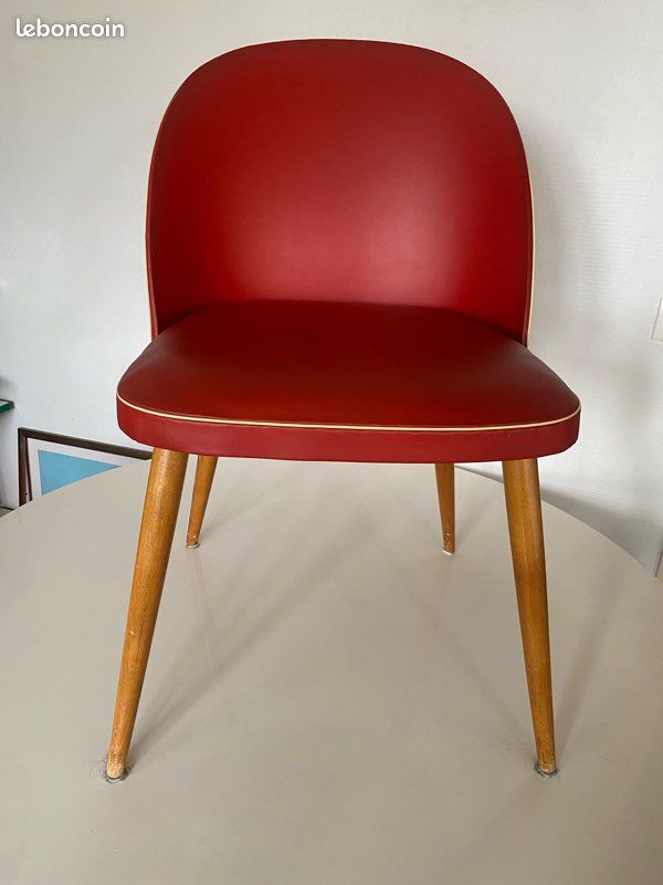 Chaise pieds compas vintage rouge grenas (image 1)
