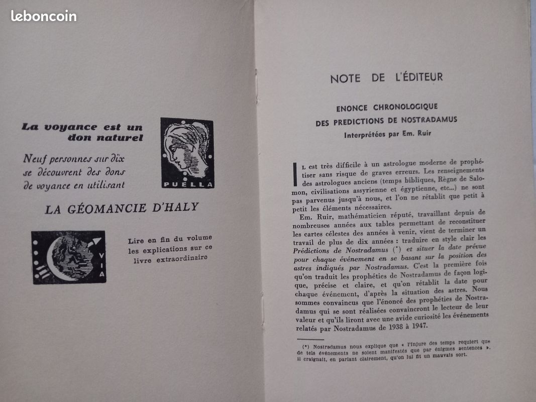Em. RUIR Le Grand Carnage d'après les Prophéties de NOSTRADAMUS de 1938 à 1947 Ed. Du MÉDICIS 1938 (image 4)