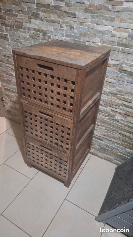 Meuble salle de bain armoire rangement bois Massif sdb Prix Ferme 95490 (image 2)