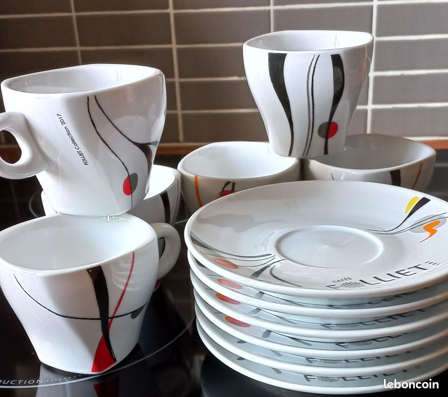Lot De 6 Grandes Tasses Folliet + 6 Sous-tasses – Porcelaine – Neuf En Carton