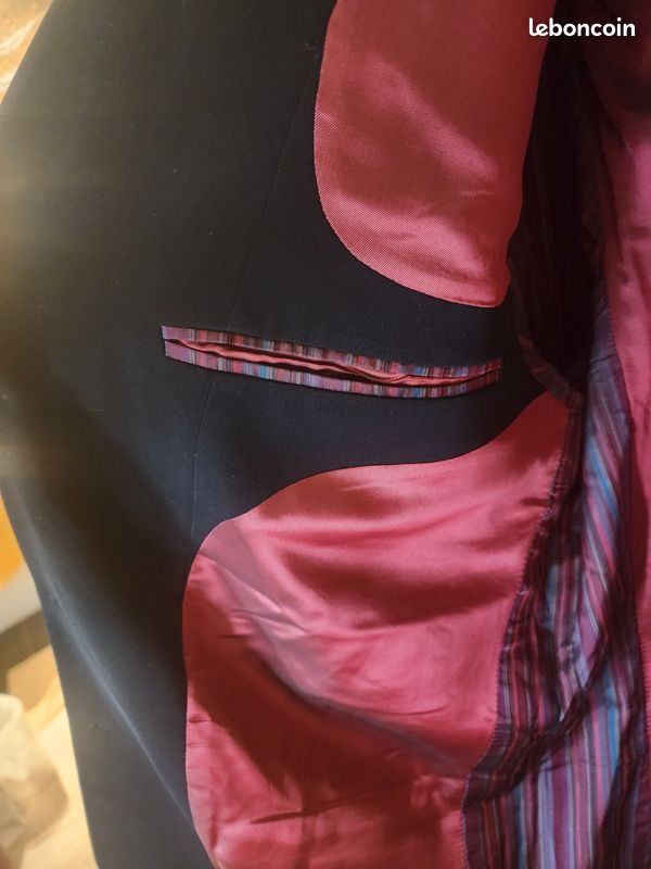 Veste de Costume Homme LUCAS DELLI Noire - Taille 56 (XXL) - Doublure Bordeau (image 6)