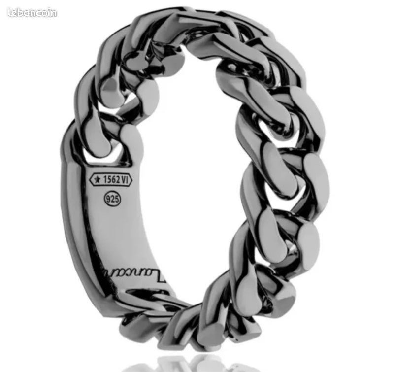 Bague gourmette noire cubane en argent Montres Bijoux