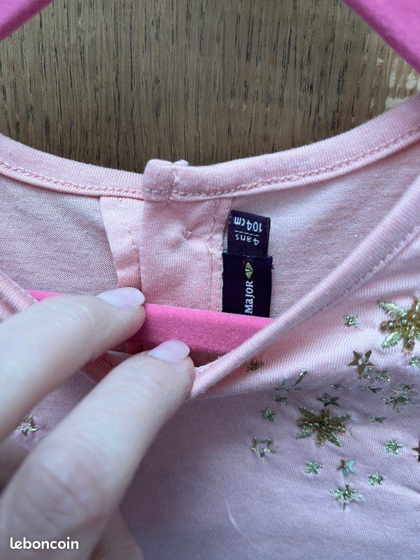 T-shirt Fille Mini Boden - Taille 4-5 Ans - Manches Longues - Appliqué Rose - Neuf Sans étiquettes