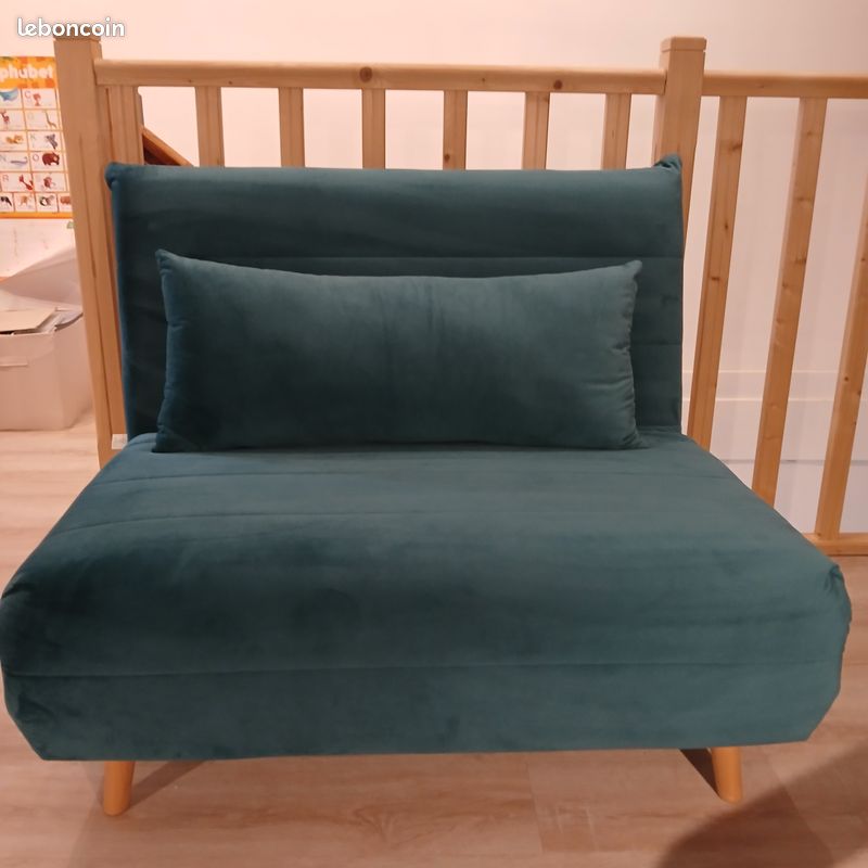 Banquette Clic-clac velours bleu pétrole - Excellent état (image 1)