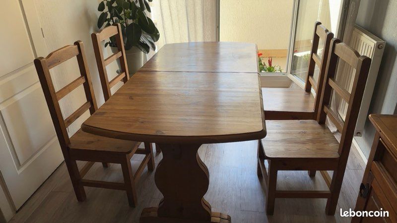 Table a manger extensible rallonges intégrées en bois mexicain + 4 chaises (image 1)