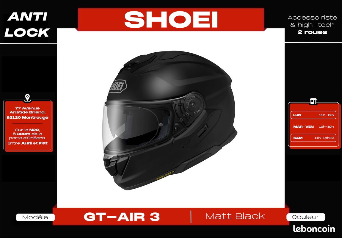 Casque Integral 𝗦𝗛𝗢𝗘𝗜 𝗚𝘁-𝗮𝗶𝗿 𝟯 | Fibres de verre | Neuf + Garantie 5 ans (image 2)