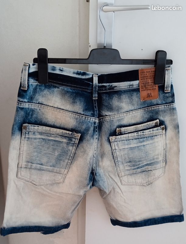 Short Jean Zara Détruit Avec Bordure Colorée - Taille 140 (Enfant), Occasion Très Bon État