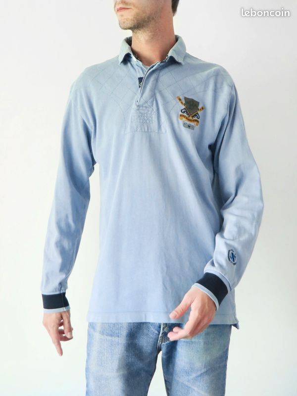 Chemise Rugby SERGE BLANCO Quinze 15 - Bleu à Carreaux - Taille XL Manches Longues - Occasion Très Bon état