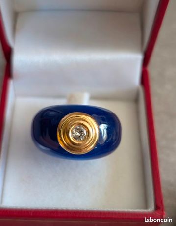 Bague Vintage En Or 18 Carats Avec Diamant Et Bakélite - Occasion - Bijou Ancien Et élégant