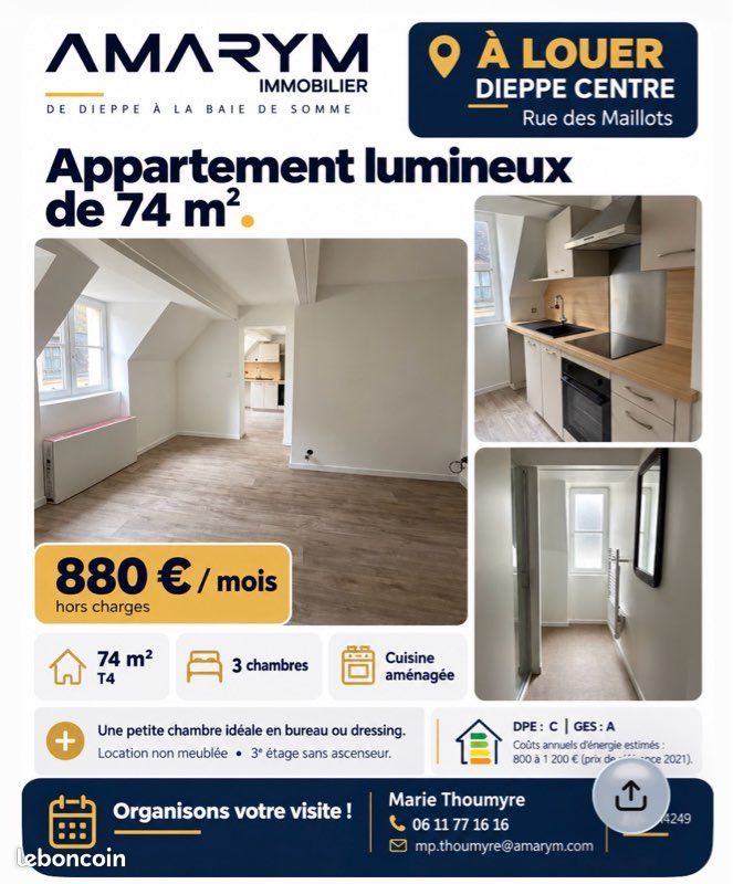 Appartement 4 pièces 74 m² · à Dieppe · 74 m² · 900 €/mois