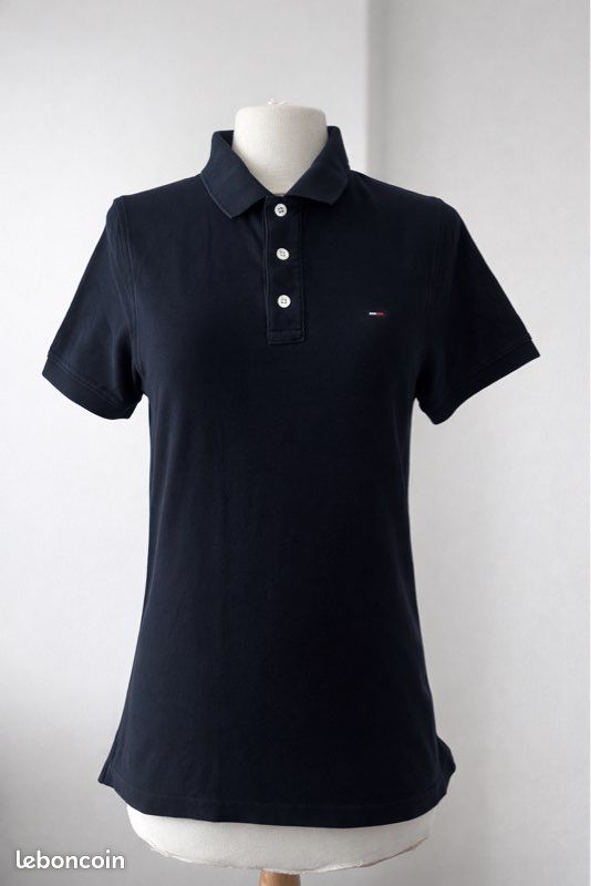 Polo noir Tommy Jeans femme – Slim Fit – coton – taille S – excellent état (image 2)