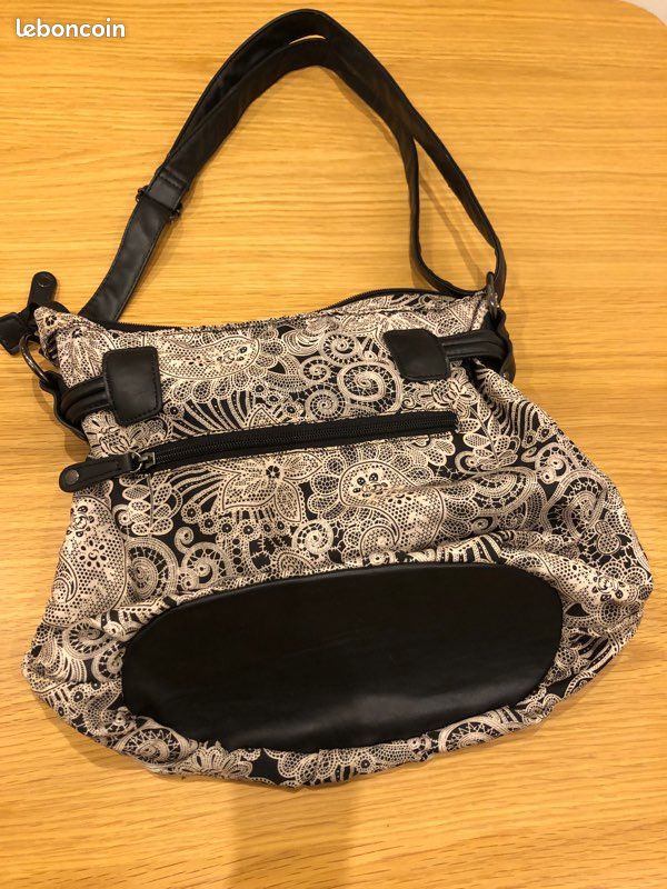 Sac en bandoulière tissu noir/beige neuf (image 2)