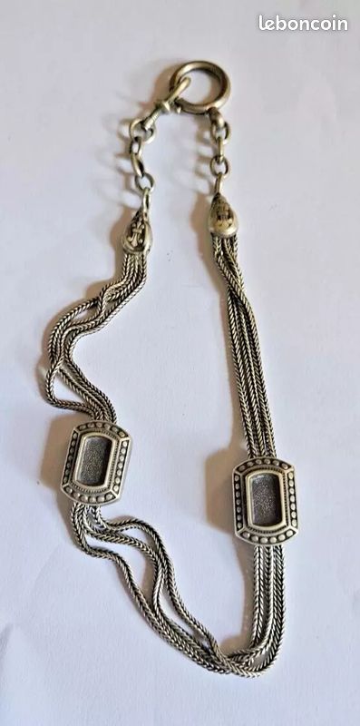Chaîne De Montre Ancienne (Chatelaine) En Argent Massif - Vintage, Années 70, Fait Main, France