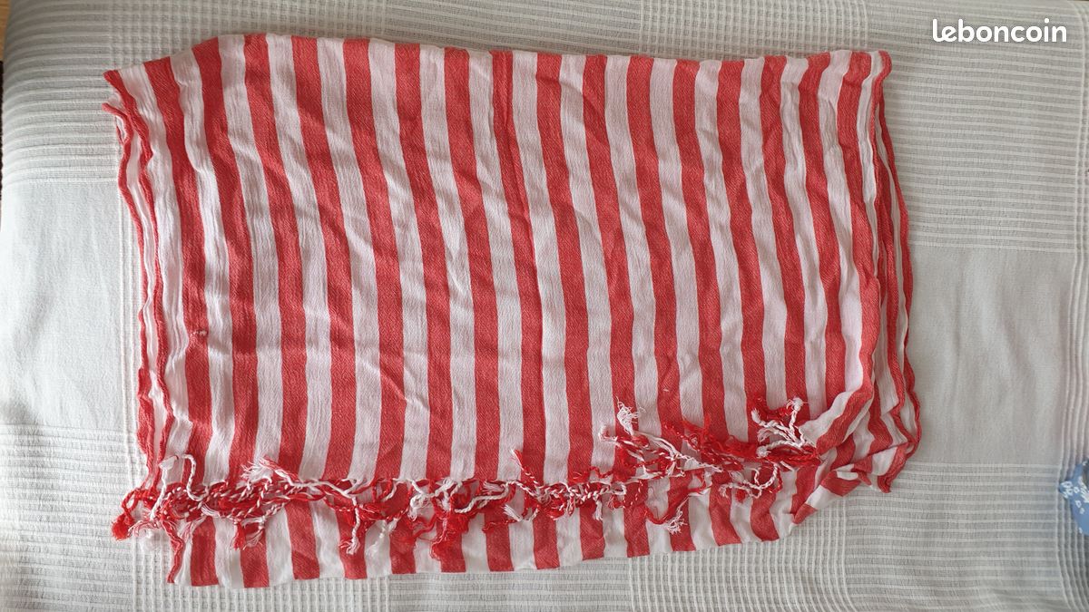 Foulard rayé blanc/rouge 63x155cm (neuf) (image 1)