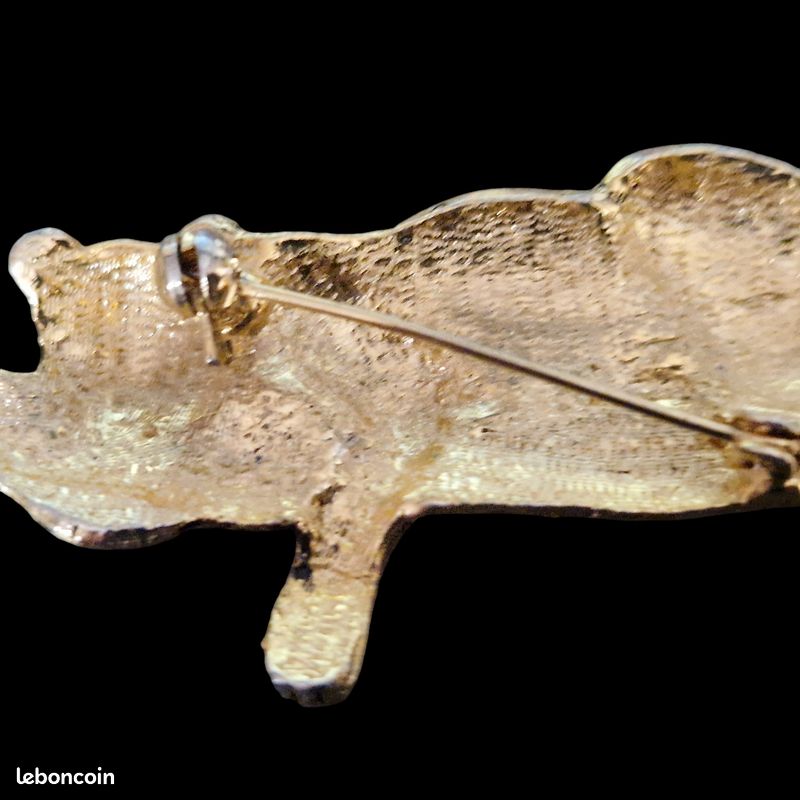 Épingle à Chapeau Ou Broche En Jaspe Léopard Avec Perles Dorées - Bijou Fantaisie Neuf