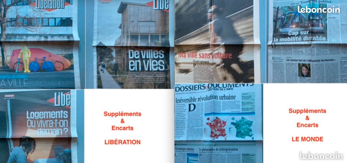 LA VILLE / URBANISME / TRANSPORTS / MOBILITÉ / AMÉNAGEMENT du TERRITOIRE : 1 livre 2 Revues / 1 Journal / 15 Suppléments-encarts (Libération/Le Monde) / 1 dépliants et 3 Cartes Postales (1970/2025 / (image 12)
