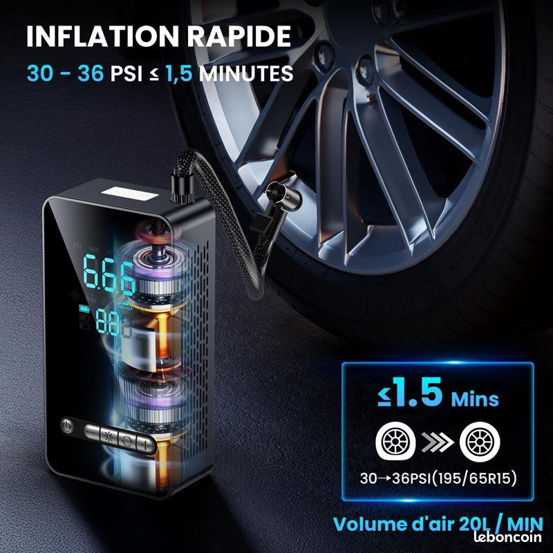 Compresseur Air Portatif 150PSI - 4000mAh Sans Fil, Pompe Pneus Voiture/Vélo Avec écran LCD