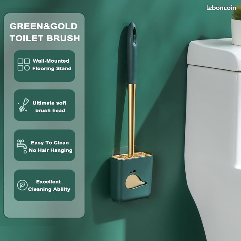 Brosse Toilettes WC Murale INOX EXLECO Avec 2 Têtes De Rechange - Support Chrome