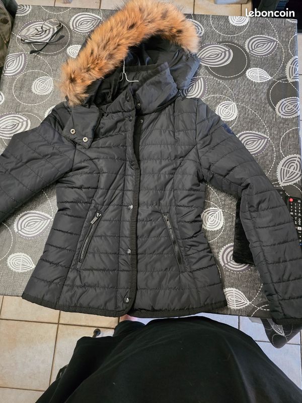 Blouson en cuir noir / gris pour femme | Maje