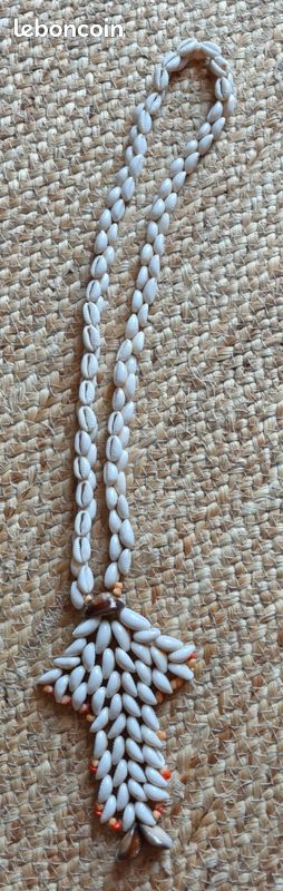 Collier Long En Coquillages Tahiti Années 70 - Longueur 104 Cm, Occasion Vintage