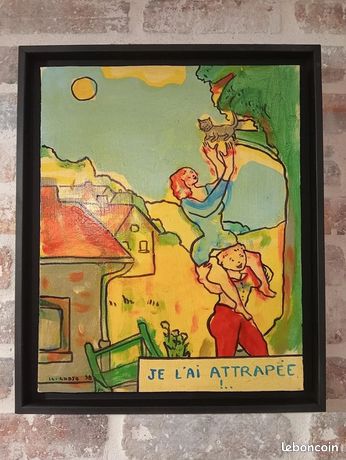 TABLEAU HUILE SUR toile signée André Jouault cadre bois sous verre EUR 200,00 - FR