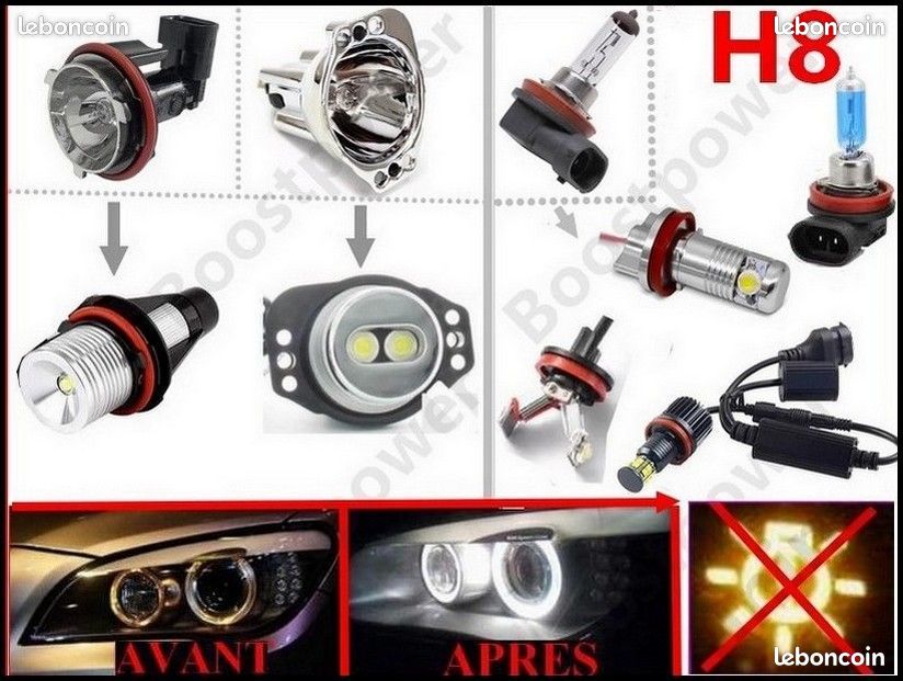 Ampoule blanche en led au xénon pour anneaux Angel Eyes BMW en couleur blanche 6000k pour phare position veilleuse code feu 35w 55w 65w 100w 200w 12v canbus sans erreur serie 1 2 3 5 6 7 a Orléans (image 1)