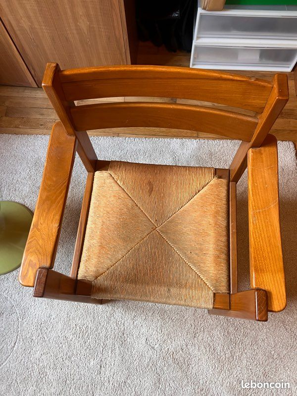 Chaise en bois et paille mid century (image 2)