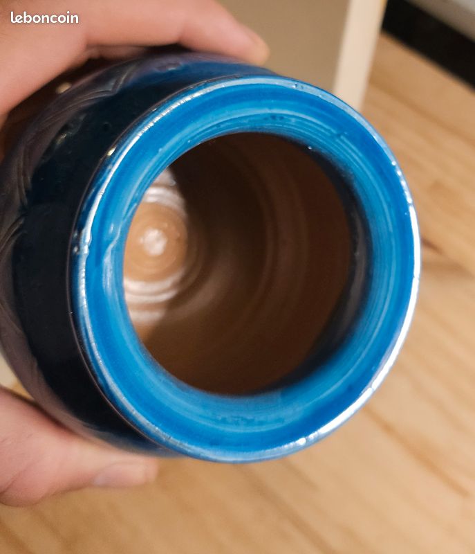 Vase en céramique vernissée bleue - motifs géométriques (image 4)