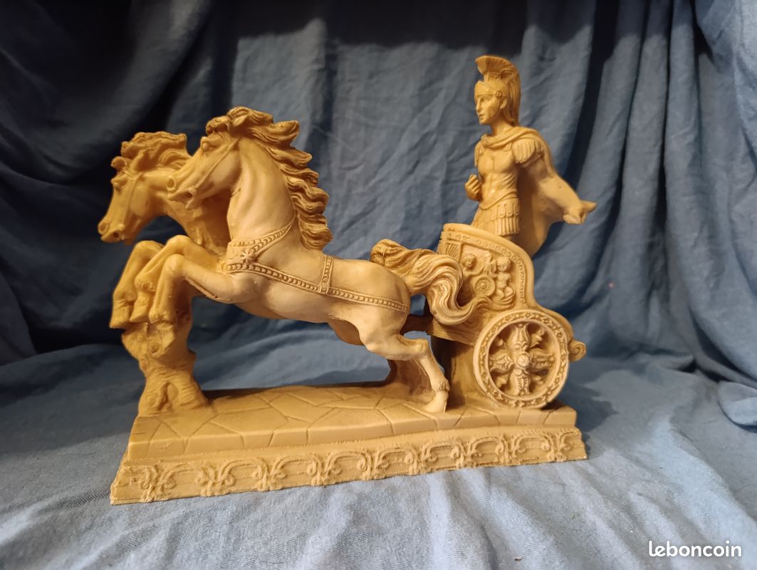 Grande Sculpture / Statue Char Romain à Deux Chevaux (Aurige et Biga) (image 7)