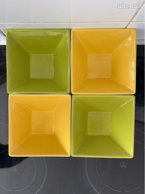 Bols carrés jaunes et verts 15 cm x 4 (image 3)