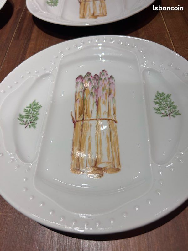Lot De 6 Assiettes à Asperges En Porcelaine Blanche De Limoges - Occasion Très Bon état